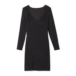 WHITE HOUSE BLACK MARKET MATTE JERSEY LINED EMBELLISHED LONG SLEEVE DRESS XXS